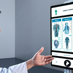 **

A doctor looking thoughtfully at a patient's chart alongside a holographic display showing AI-generated treatment options. The AI options appear very clinical and data-driven, while the doctor has a concerned expression, conveying a sense of weighing the AI's input against their own human judgment and the patient's individual needs. Emphasize the doctor-patient relationship in the scene, perhaps with a hand gently placed on the patient's arm. The overall tone should be thoughtful and slightly apprehensive, highlighting the balance between AI and human expertise.

**