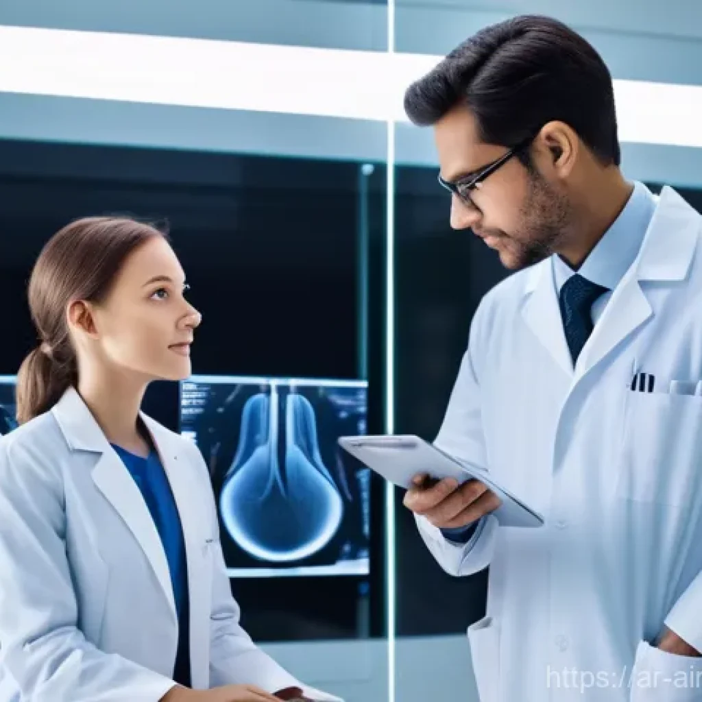 AI 기반 치료의 윤리적 임상 적용 - **Prompt:** A highly advanced, futuristic medical clinic bathed in soft, warm light. A compassionate...