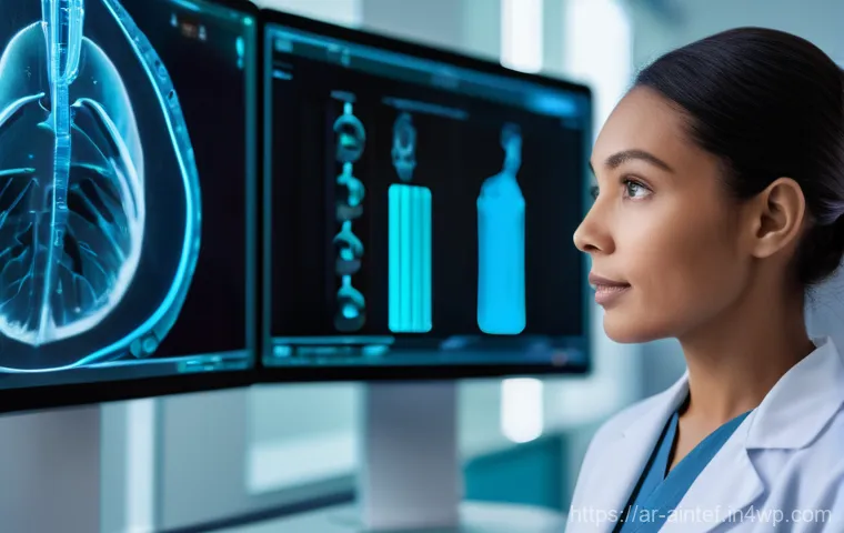 AI 치료의 성과 분석 및 평가 - **AI-Enhanced Early Diagnosis with a Human Touch**
    A compassionate female doctor, wearing modern...