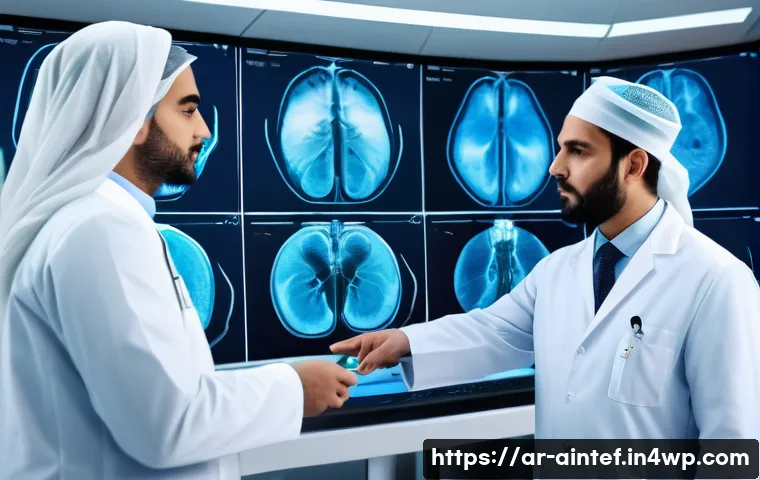 AI 치료의 신뢰성 및 효과성 평가 - A high-tech medical imaging laboratory in a modern Middle Eastern hospital, featuring advanced AI-po...