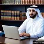 Home 20 AI 치료의 법적 프레임워크 분석 - A professional Middle Eastern legal expert in traditional attire, sitting at a modern desk with Arab...